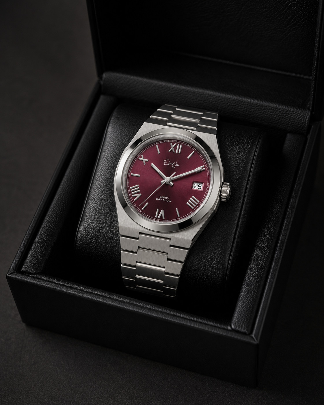 Élan Noir Série I Maroon 36mm AutomaticNH35 Sapphire Crystal Steel Watch