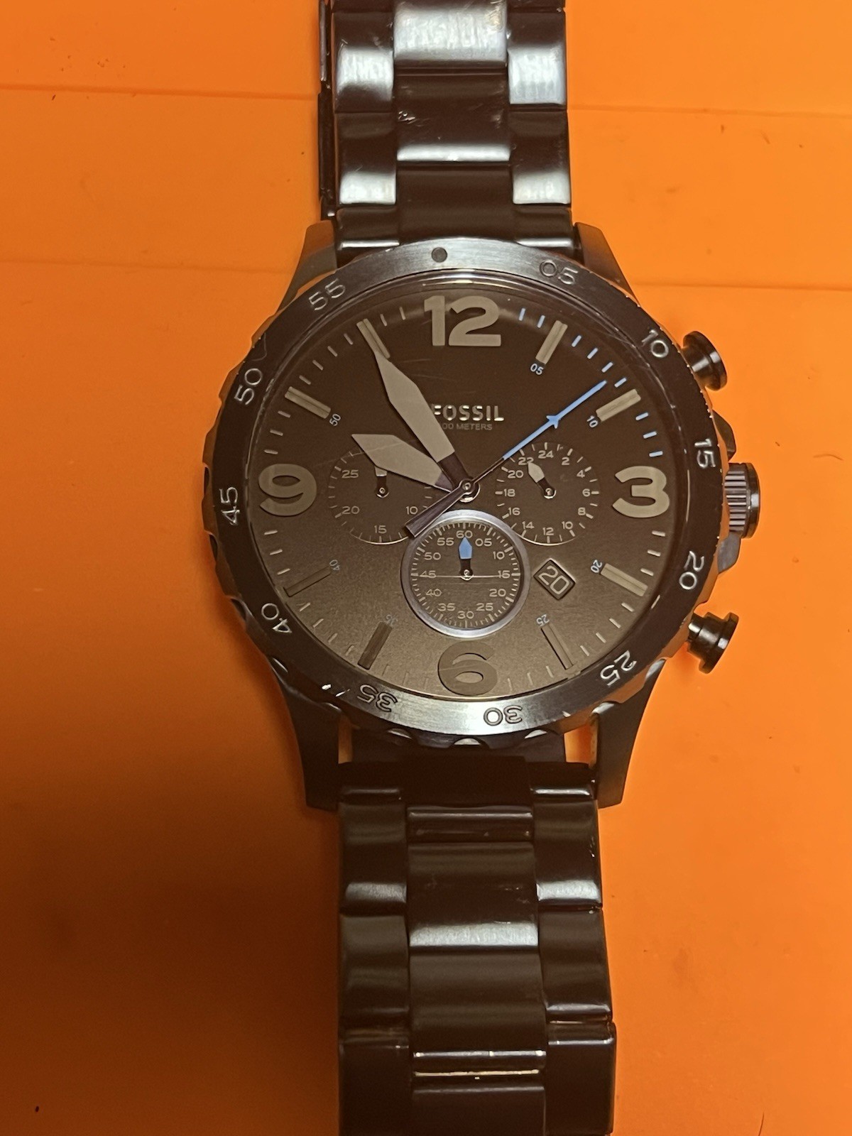 Fossil JR-1530 Quartz Chronograph Date Black Stainless Steel 10 ATM 50mm