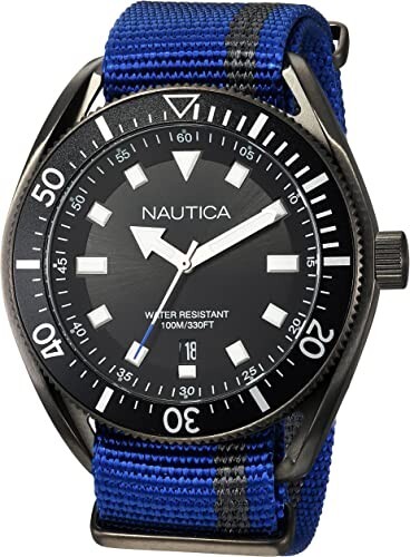 Men’s Nautica ‘Portofino’ PRF date Blue Nylon Strap Watch black NAPPRF002