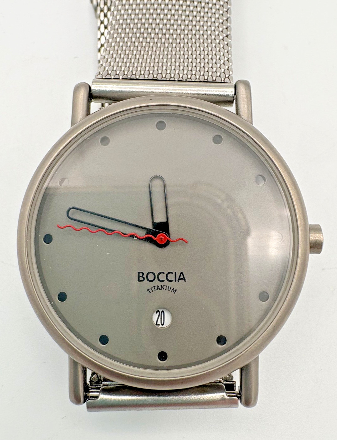Boccia Titanium Gray Dial Men’s Watch Milanese Mesh Bracelet Date Quartz New Bat