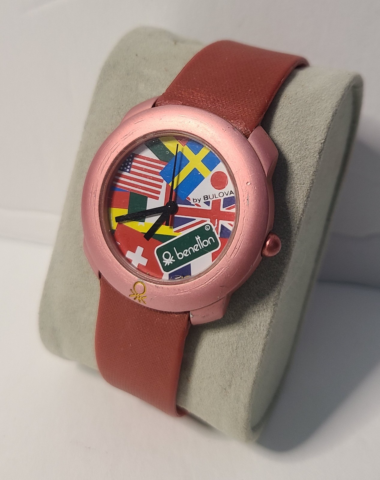 Vintage Benetton Watch by Bulova World Flags Dial Swiss Quartz