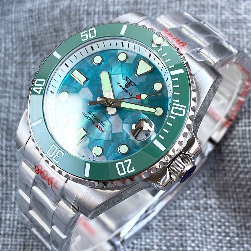 Tandorio 40mm 20ATM Green MOP Dial NH35A Automatic Watch For Men Sapphire Glass