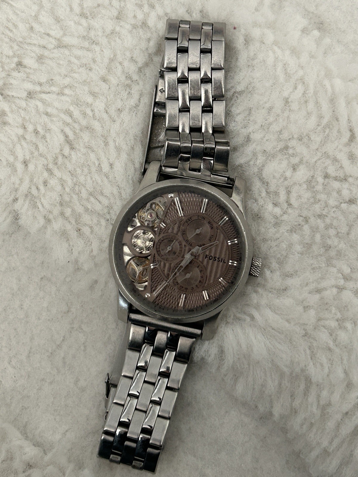 Fossil Twist ME1098 Men’s Watch – Semi-Skeleton Taupe Dial, Stainless Steel