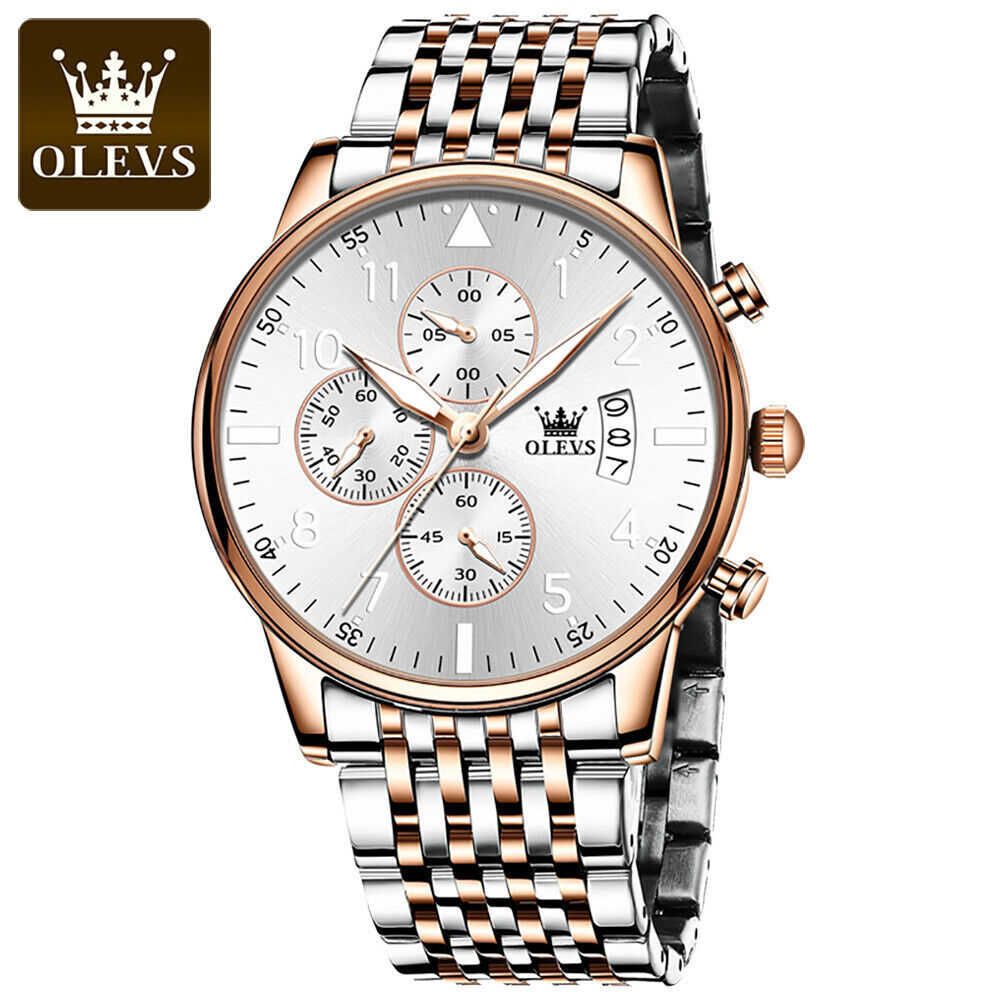 OLEVS Quartz Watch Date Dispaly Stainless Steel Waterproof Man Wristwatch