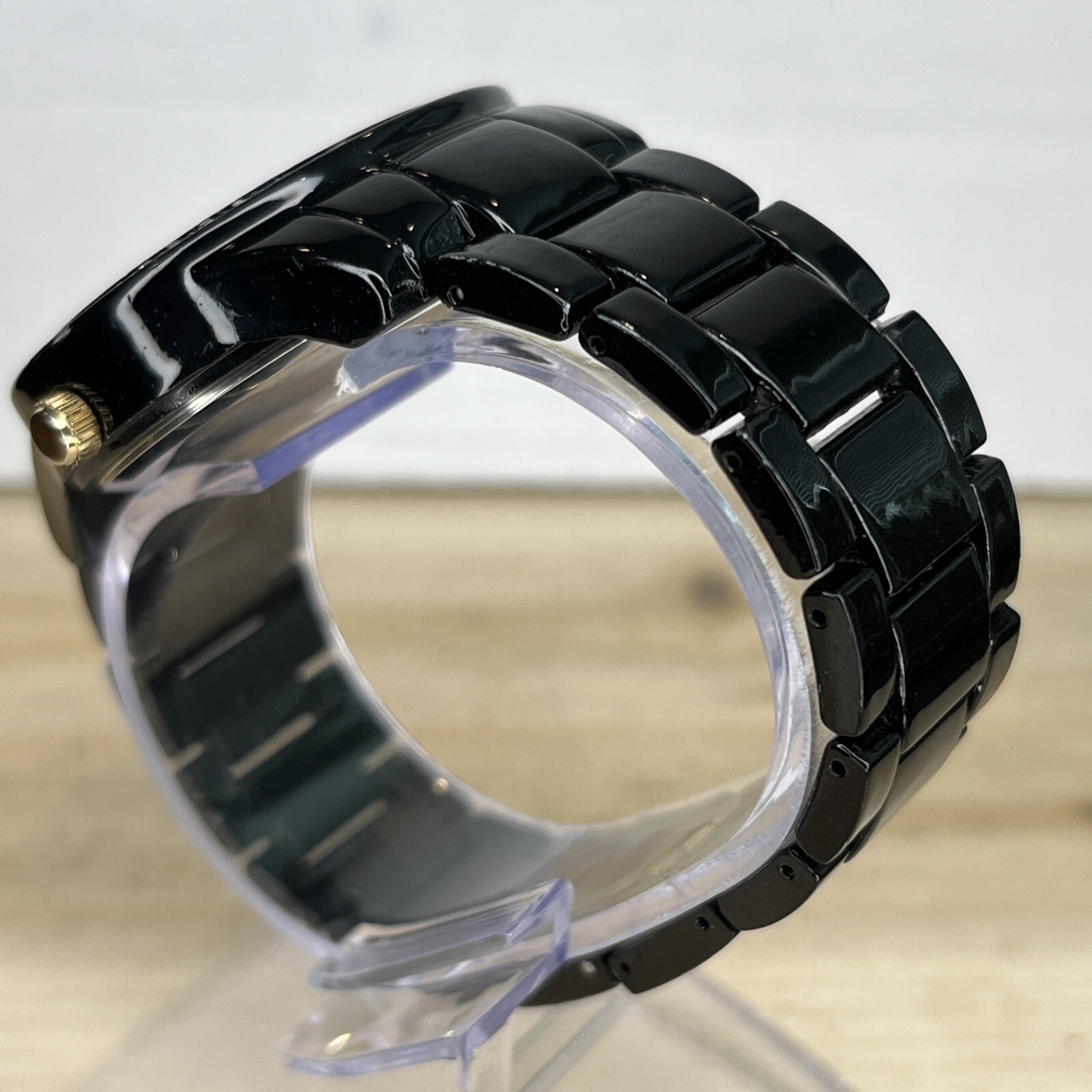 Ny&C Women’s Watch Black Gem Set Bezel Round Dial Jewelry Clasp NEW BATTERY