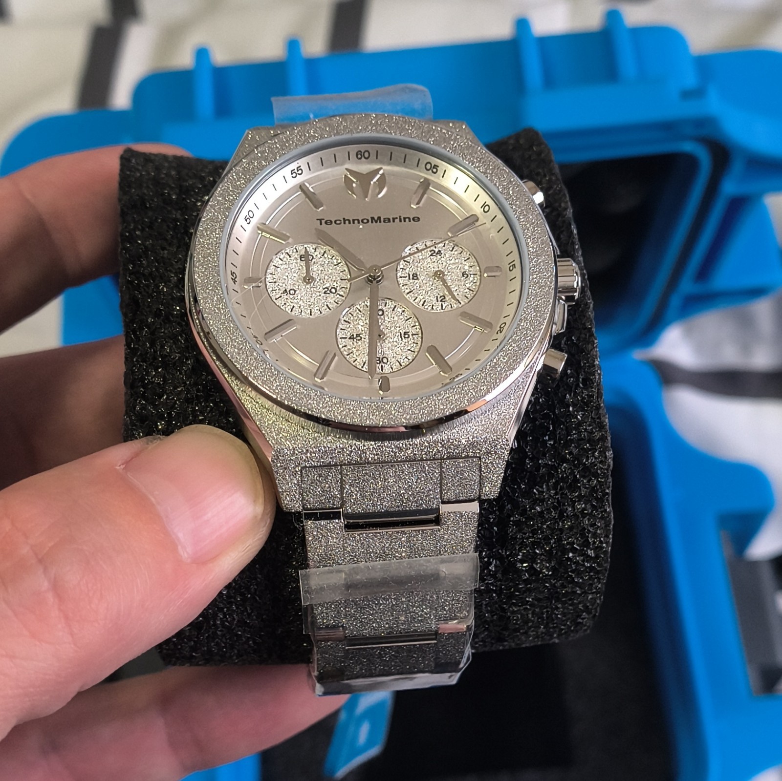 TechnoMarine Chronograph Analog Silver Dial Silver Metal Bracelet Watch w/ Box