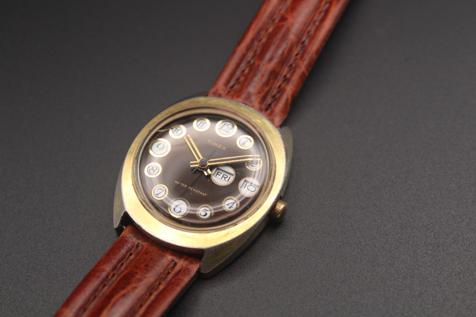 Vintage Timex Manual Wind Day-Date «Telephone Dial» Brown Dial Watch