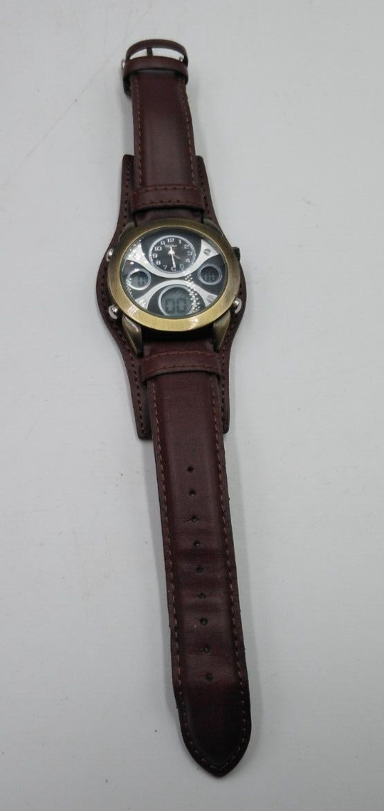 GOR Mossimo MM90070 Men’s Retro Brown Genuine Leather Watch Digital & Analog