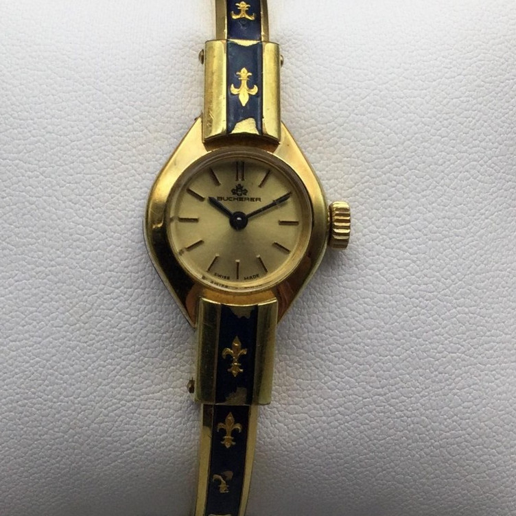Vintage Bucherer Ladies Watch 18mm Manual Wind Blue Enamel Bracelet 5.5″