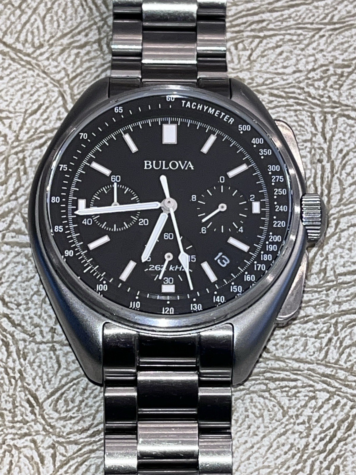 Bulova Lunar Pilot Mens Chronograph 96b258 Silver Tone Stainless Steel Watch