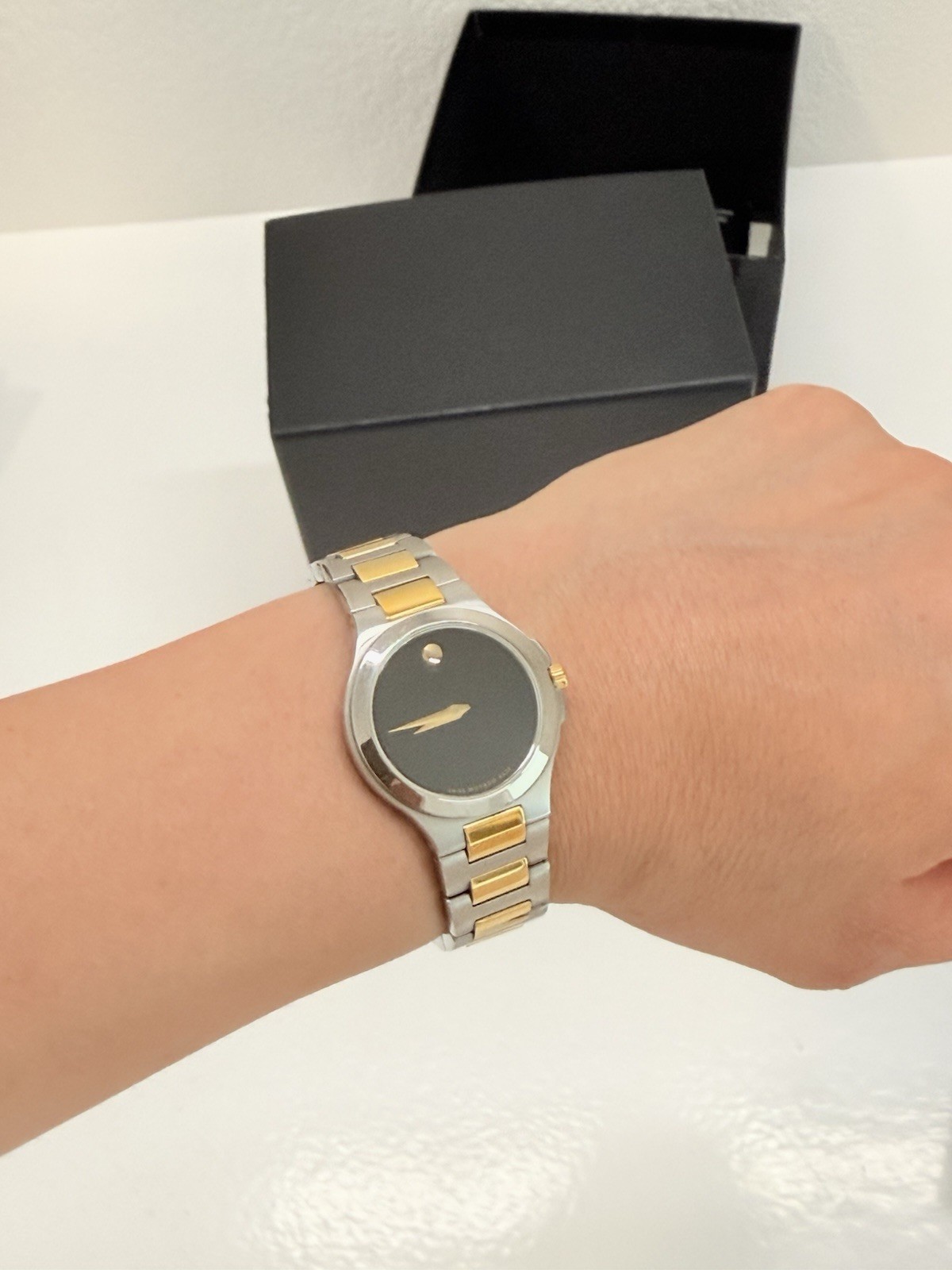Movado Museum Women’s Two-Tone SS Bracelet Black Dial Quartz Watch w/ Box