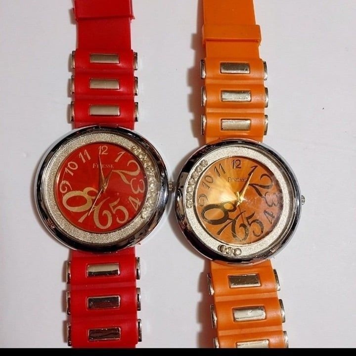 4-Colorful Silicone Strap Watches W/Decorative Numbers & Round Face by Finesse