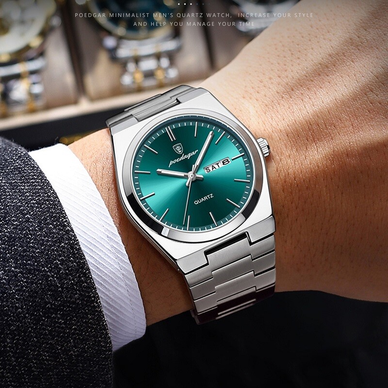 POEDAGAR Fashion Men’s Watch Waterproof Luminous Stainless Quartz Watches