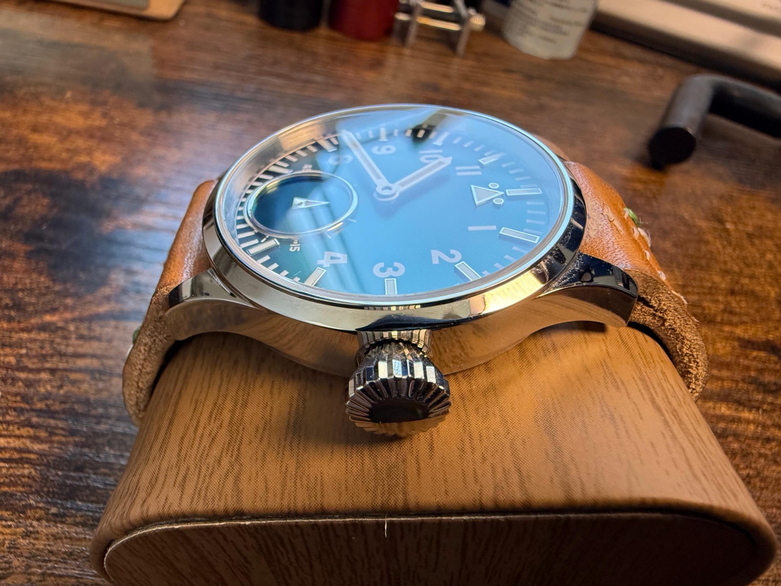 Qaiser Pathfinder green Watch Swiss made ETA 6498 movement handmade Strap