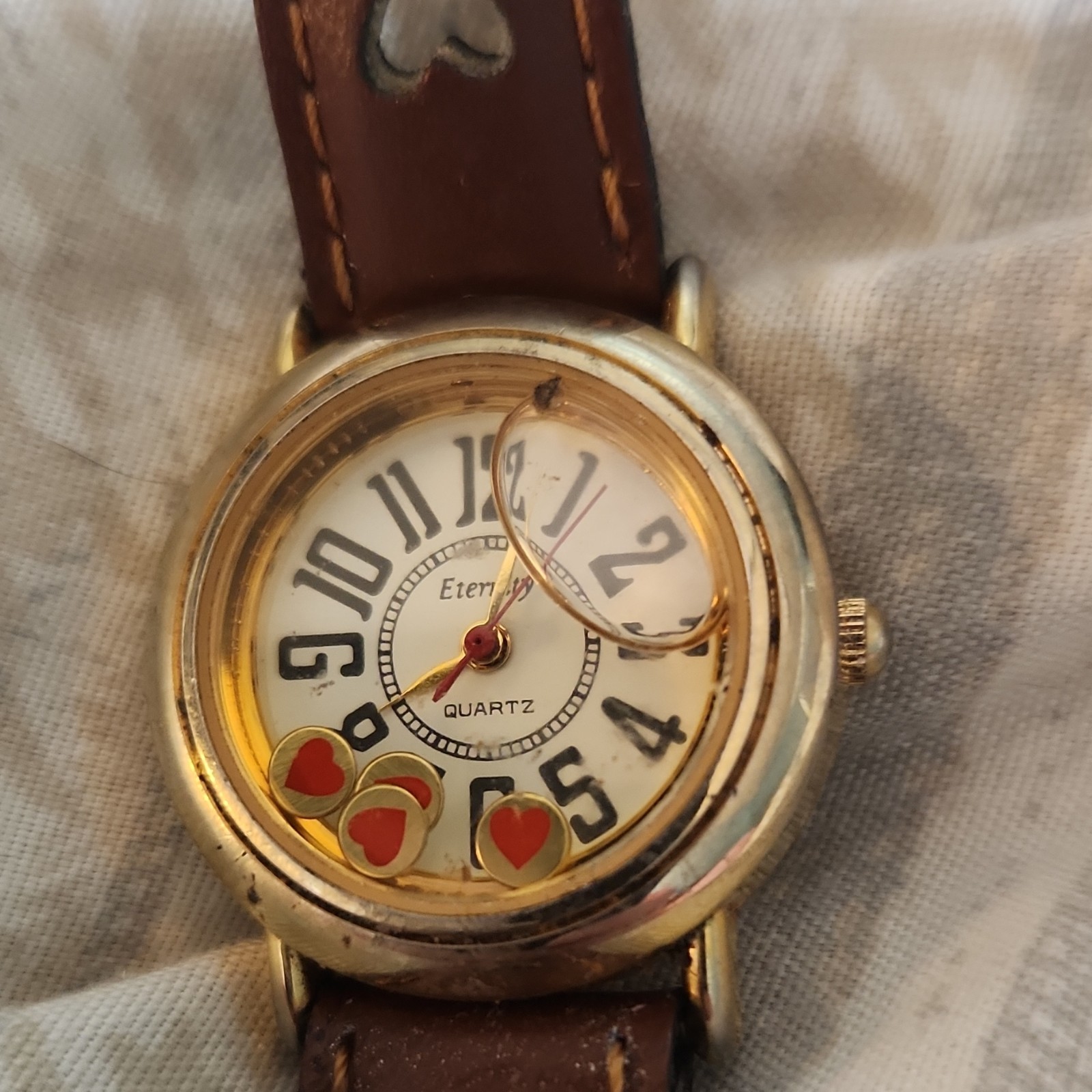 Eternity Women’s Quartz Analog Watch Brown Leather Strap Gold Case Heart Dial