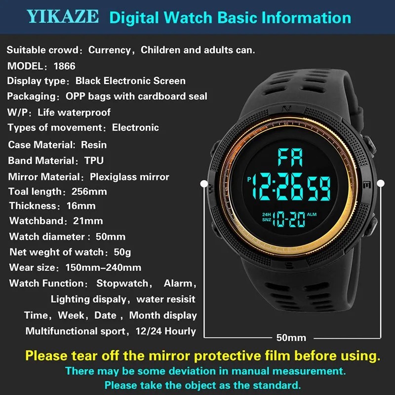 Men Military Digital LED Watch Teens Sports Gym Fitness Luminous Multi Function