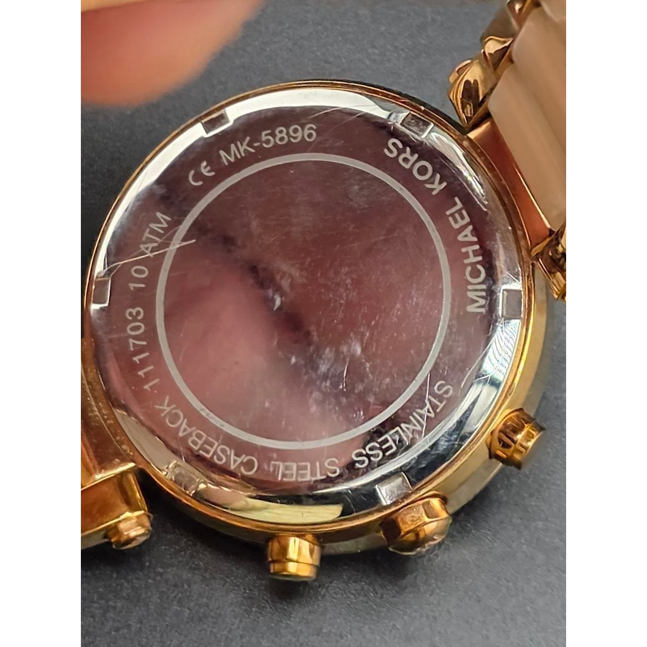 Michael Kors MK-5896 Parker Rose Gold Tone Blush Acetate Watch 051/012