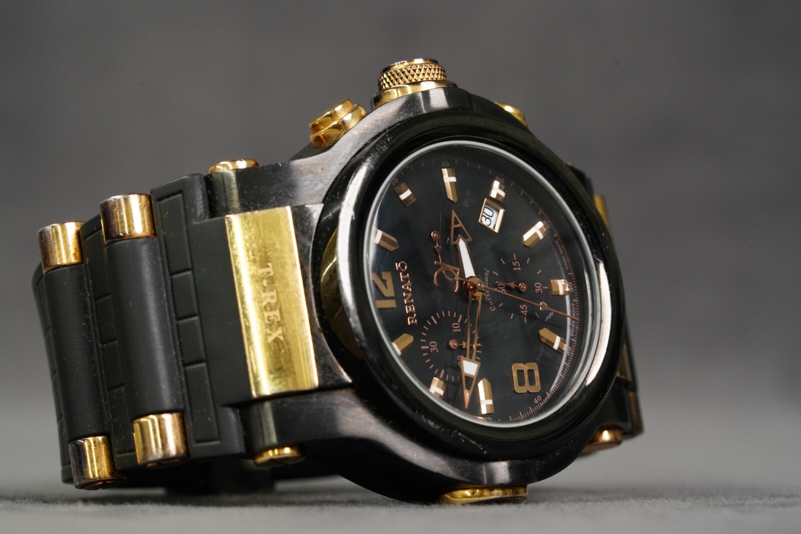 Renato T-Rex J175492-11681-00241 Rose Gold Tone 50mm Mens Black Band Wrist Watch