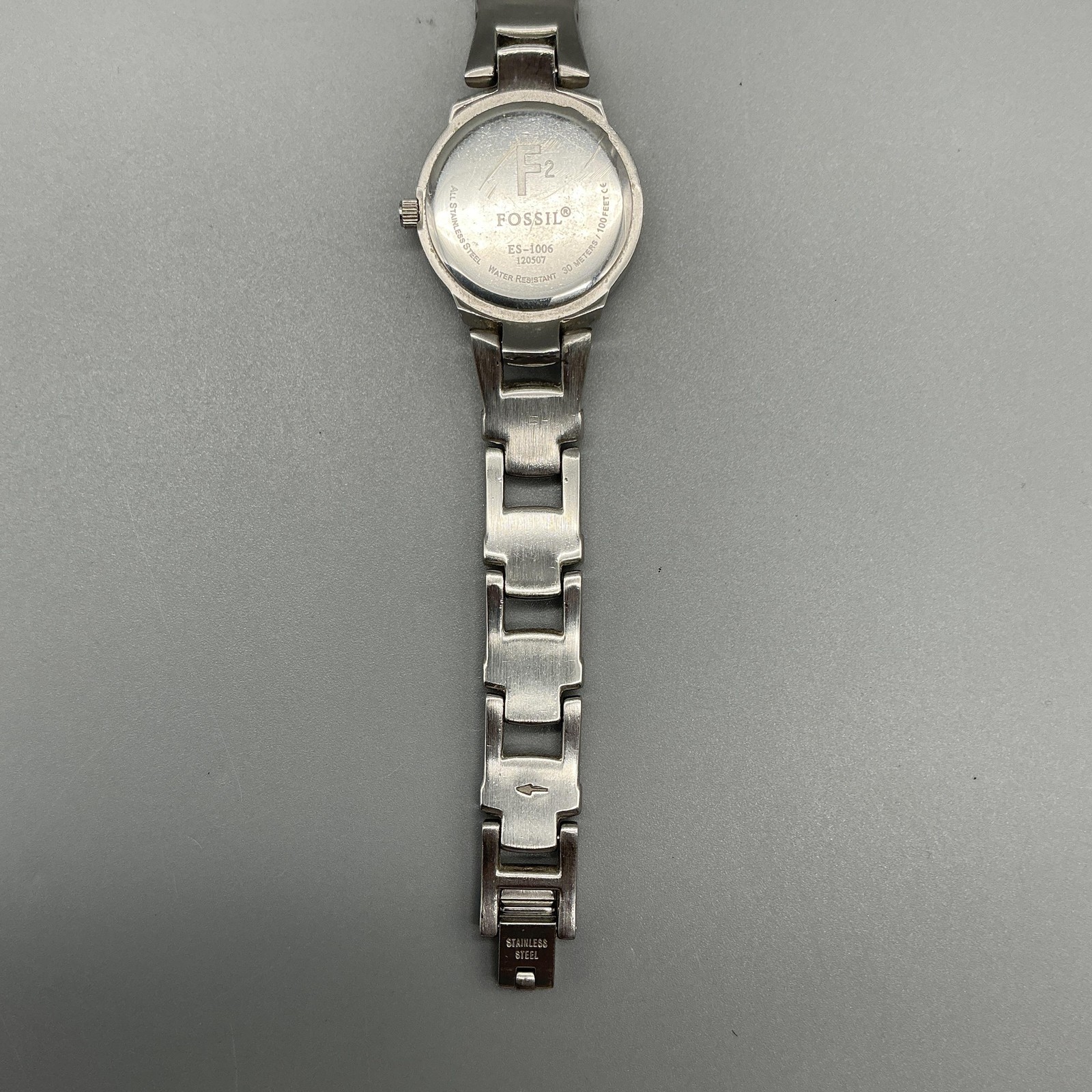 Fossil F2 Womens Watch 23mm Silver Dial Stainless Date ES-1006 New Battery 6″