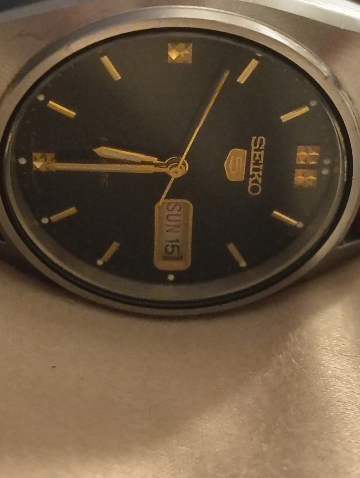 Seiko 5 Automatic Men’s 36-39mm Black Dial Stick Day/Date Red Leather Watch