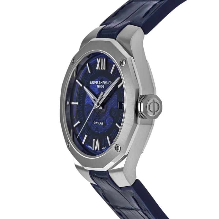 New Baume & Mercier Riviera Automatic Blue Dial Leather Strap Men’s Watch 10714