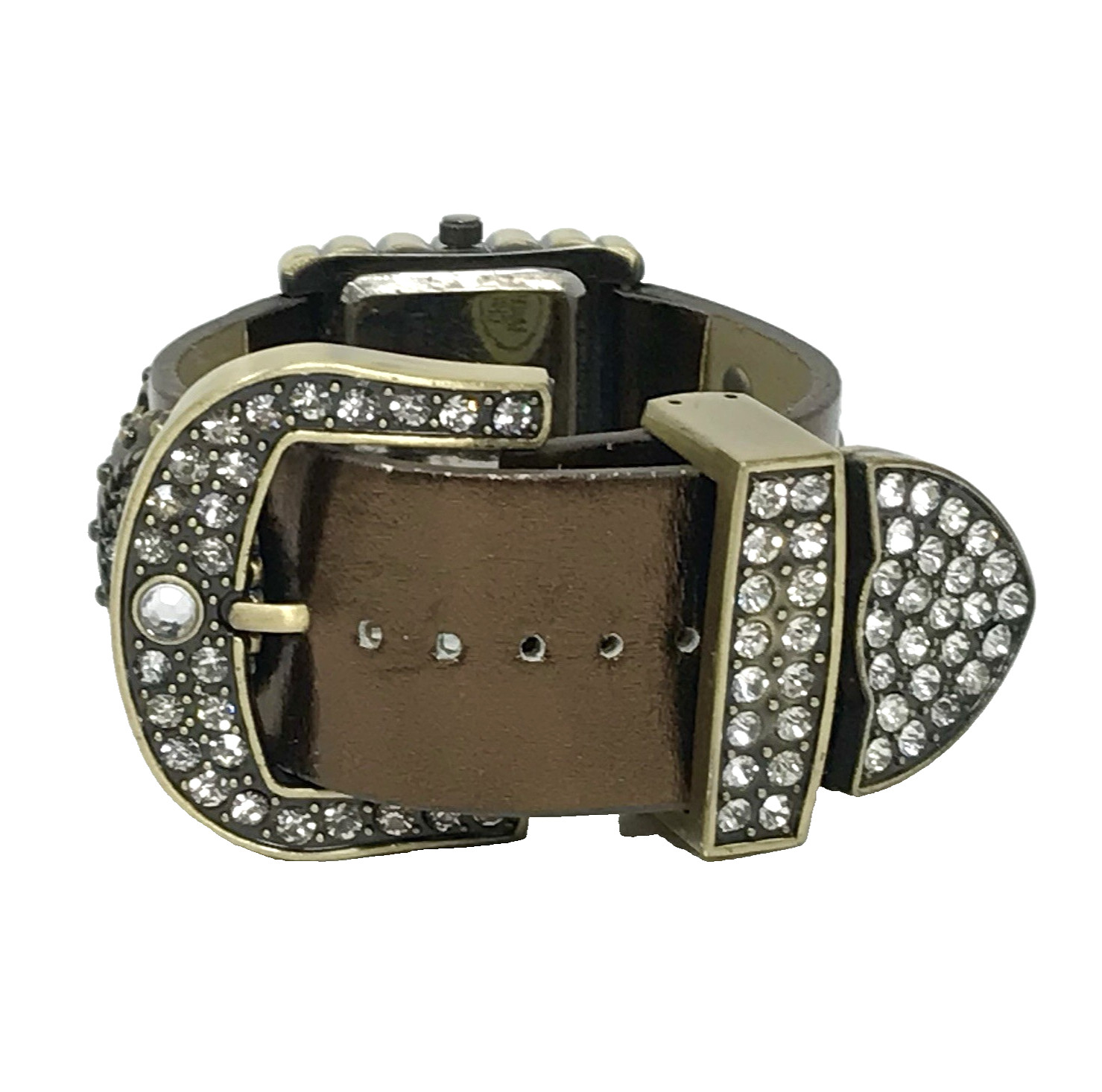 Western Faux Leather Cuff Watch Crystal Bling Fleur de Lis Buckle New Battery