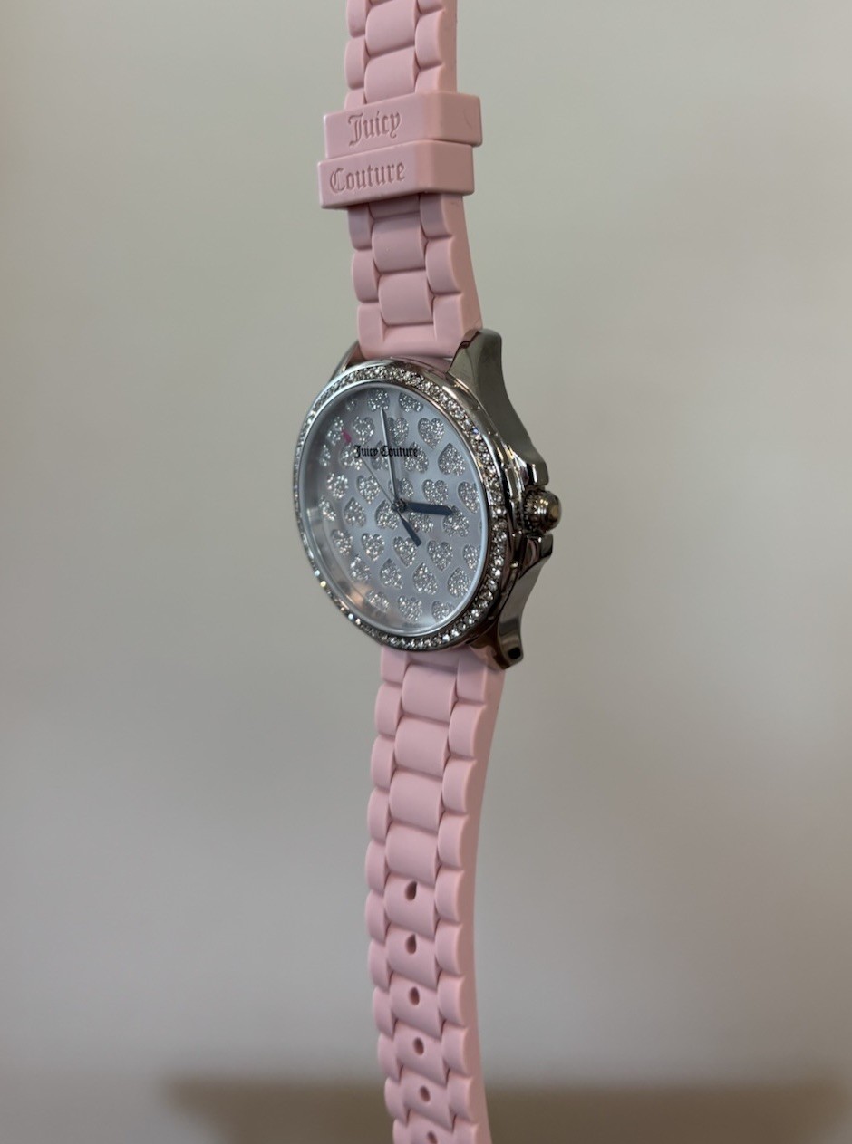 Juicy Couture Watch Women’s Diamond Hearts Pink NEEDS Battery Wristwatch