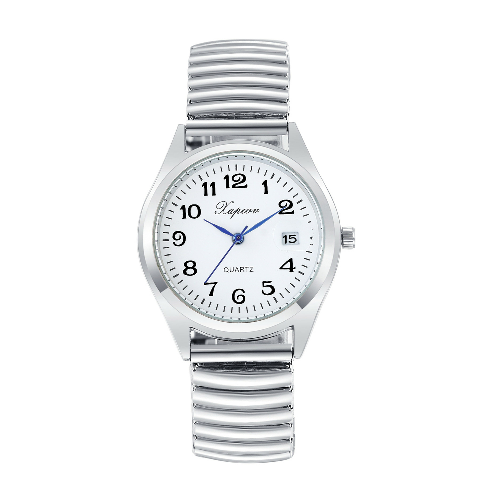 Women Men Easy to Read Arabic Numerals Date Dial Elastic Band Quartz Wrist Watch
