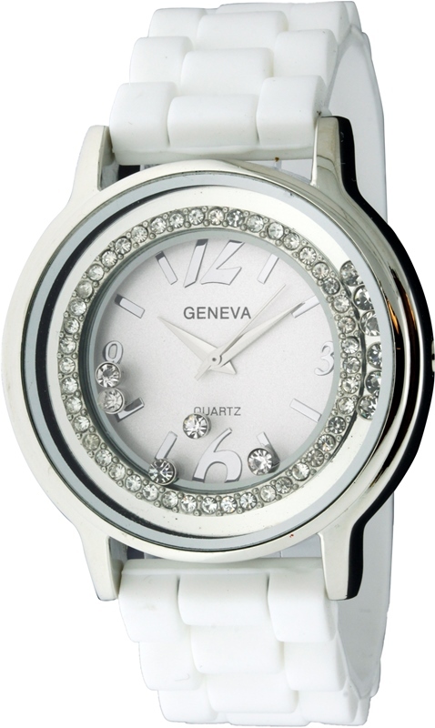 GENEVA SILICONE,LOOSE,FALLING CRYSTALS RED,PINK,TEAL,BROWN,BLUE,PURPLE WATCH