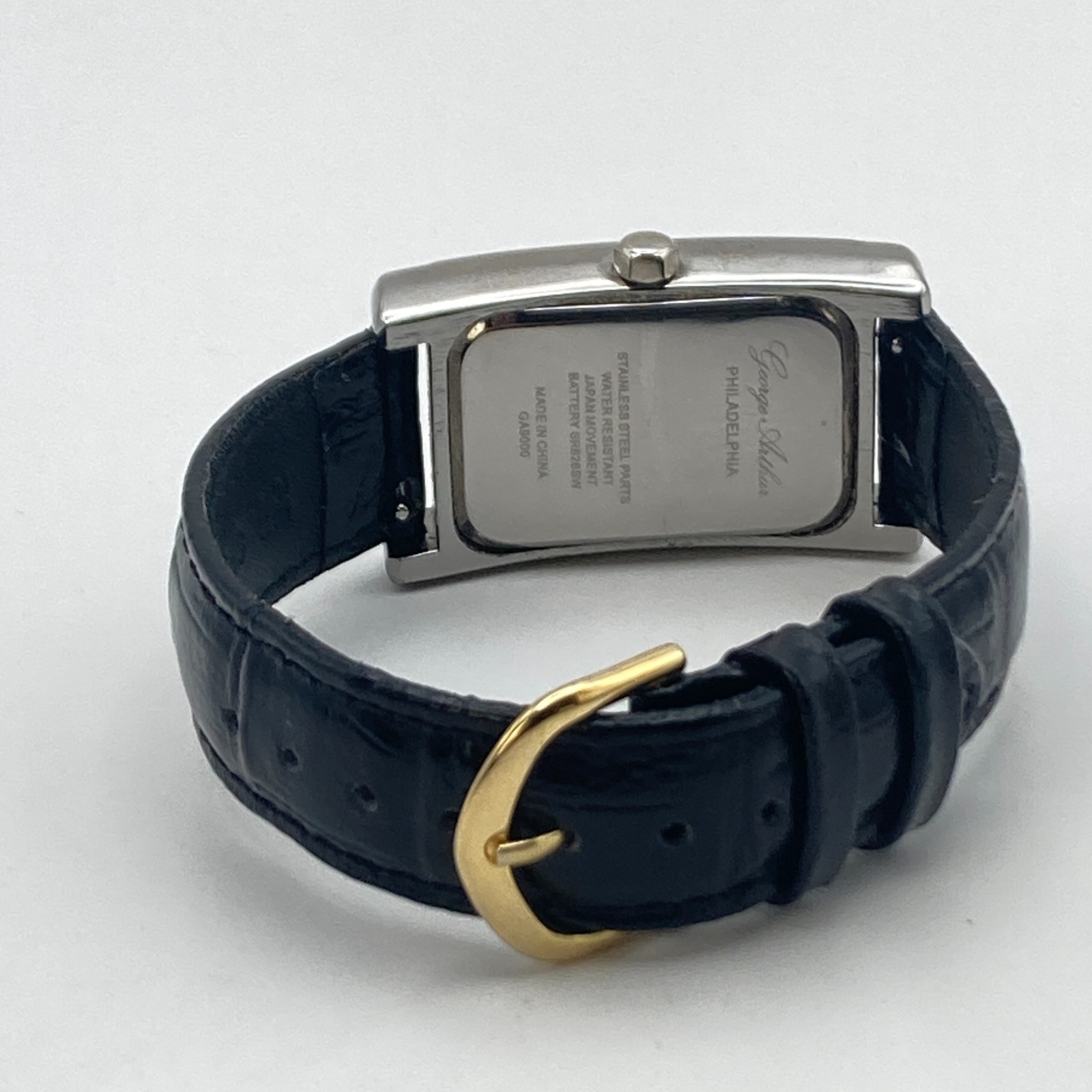 George Arthur Women’s Tank Watch Silver Tone Date Leather WR New Battery 8.5″