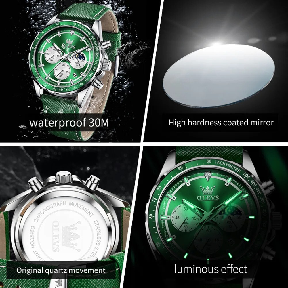 Waterproof Quartz Watch Men’s OLEVS Luminous Luxury Leather Men Business Strap
