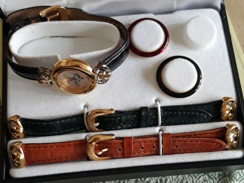 Disney Mickey Mouse Wrist Watch for Women, Case, Extra Bands Dial Top, AS SHOWN