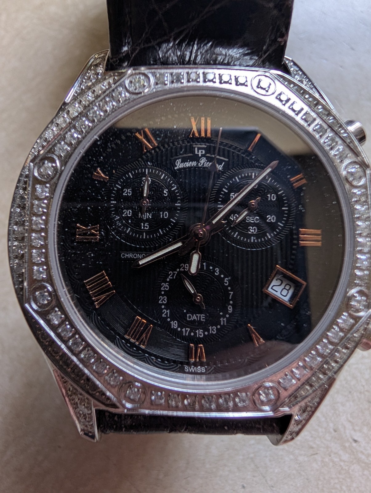 Lucien Piccard women’s watch 27027BK DIAMOND BLACK DIAL CHRONOGRAPH
