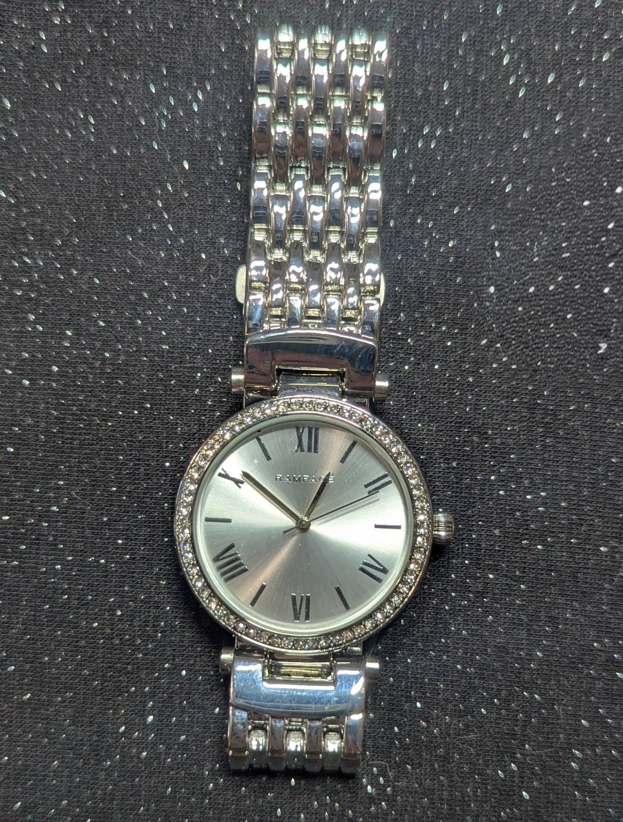 Rampage Watch Women Men RP1029SLSL Steel Silver Fancy Crystal Bezel CZ Sparkle