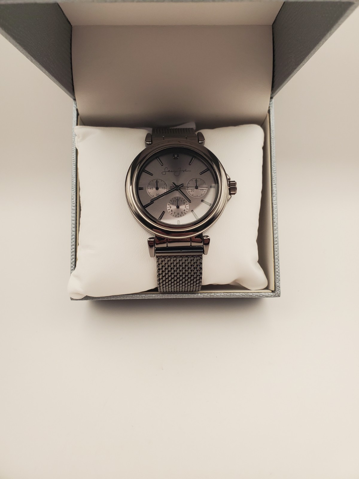 Sean John Men Silver Stainless Steel Black Diamond Analog Dial Quartz Wristwatch
