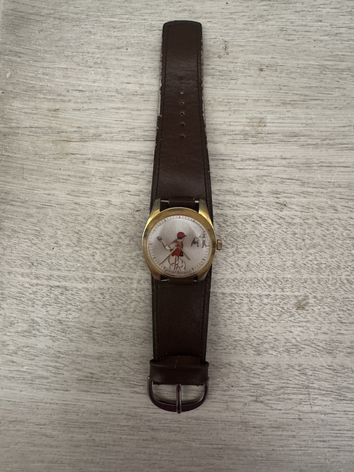 VTG Baseball Novelty Wrist Watch Swiss Movement Leather Band Needs Battery