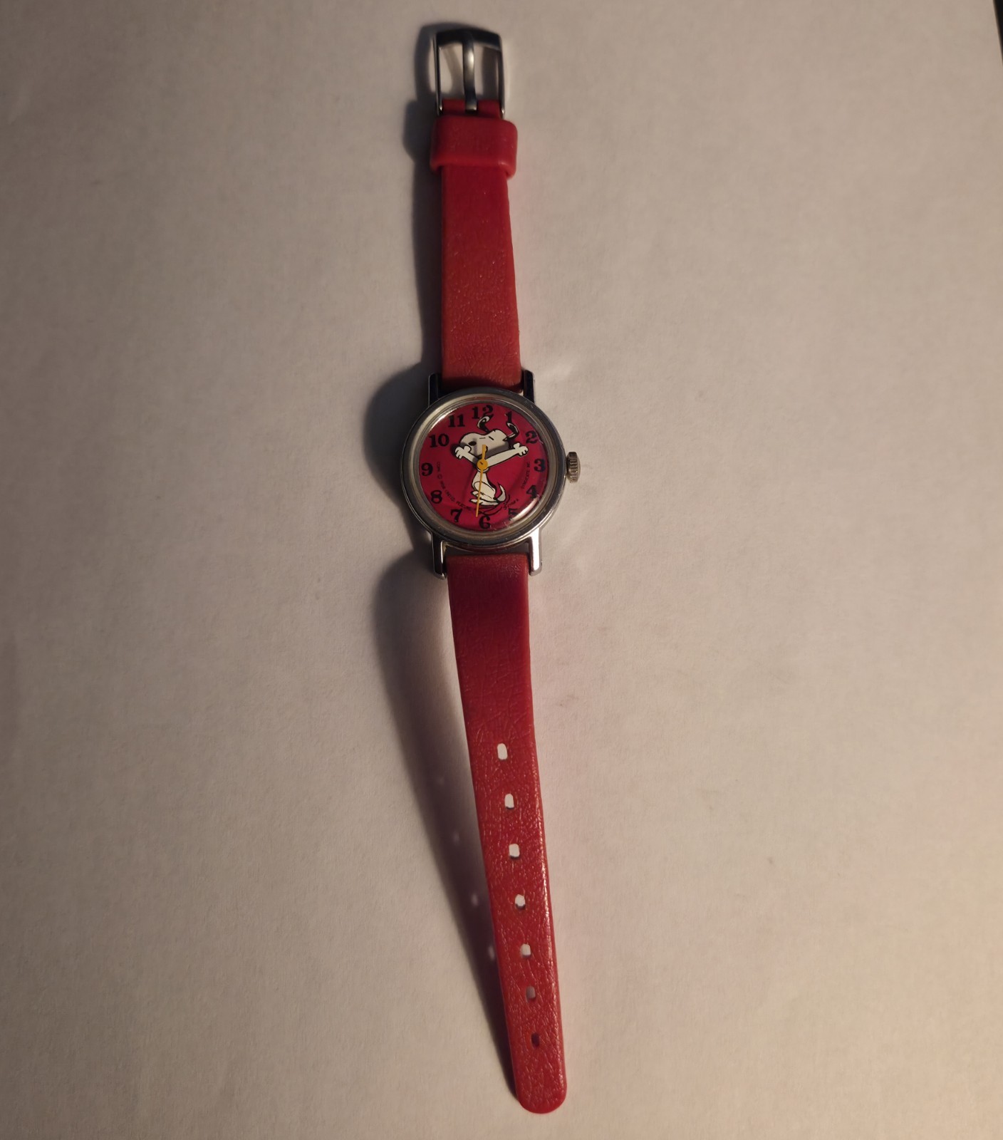 Vtg Peanuts Snoopy Mech Wind Up Children’s Watch Red Dial Red Band
