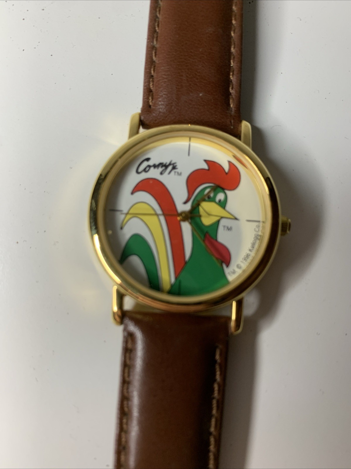 Kellogs Corn Flakes Corny Watch Men 33mm Gold Tone 1996 For Parts / Bad Battery