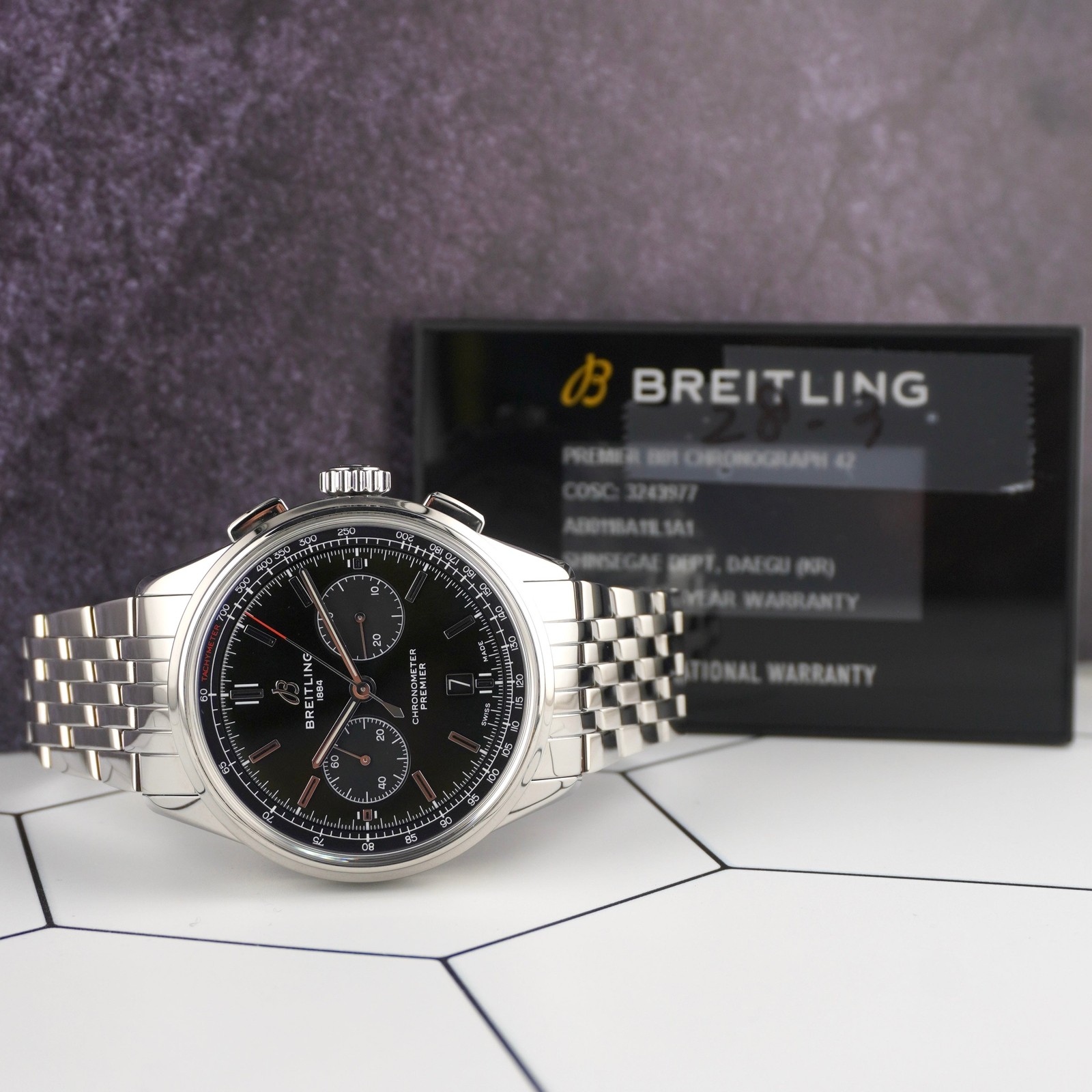 Breitling 42mm Premier B01 Chronograph Green Dial Steel Mens Watch AB0118
