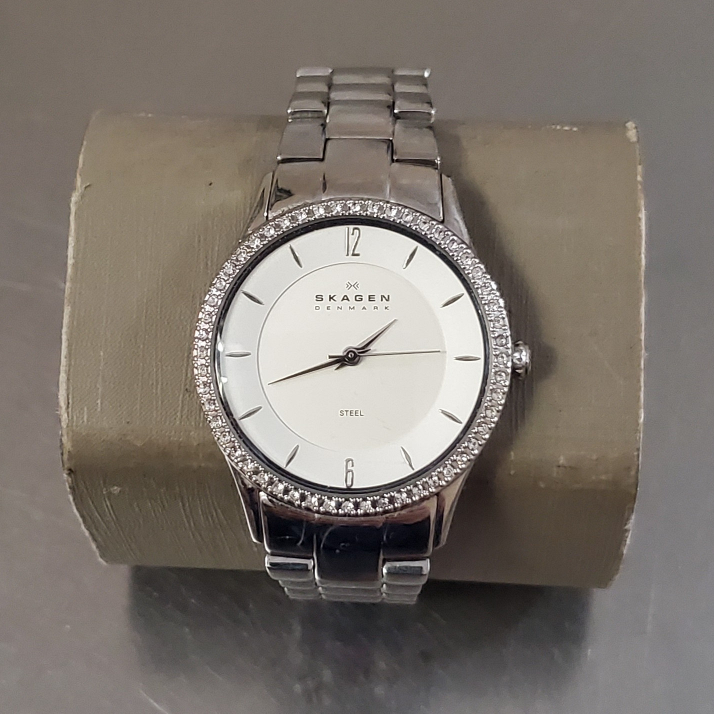 SKAGEN Watch Women’s Analog Gemmed Bezel Stainless Steel 5.75 inch 30 mm