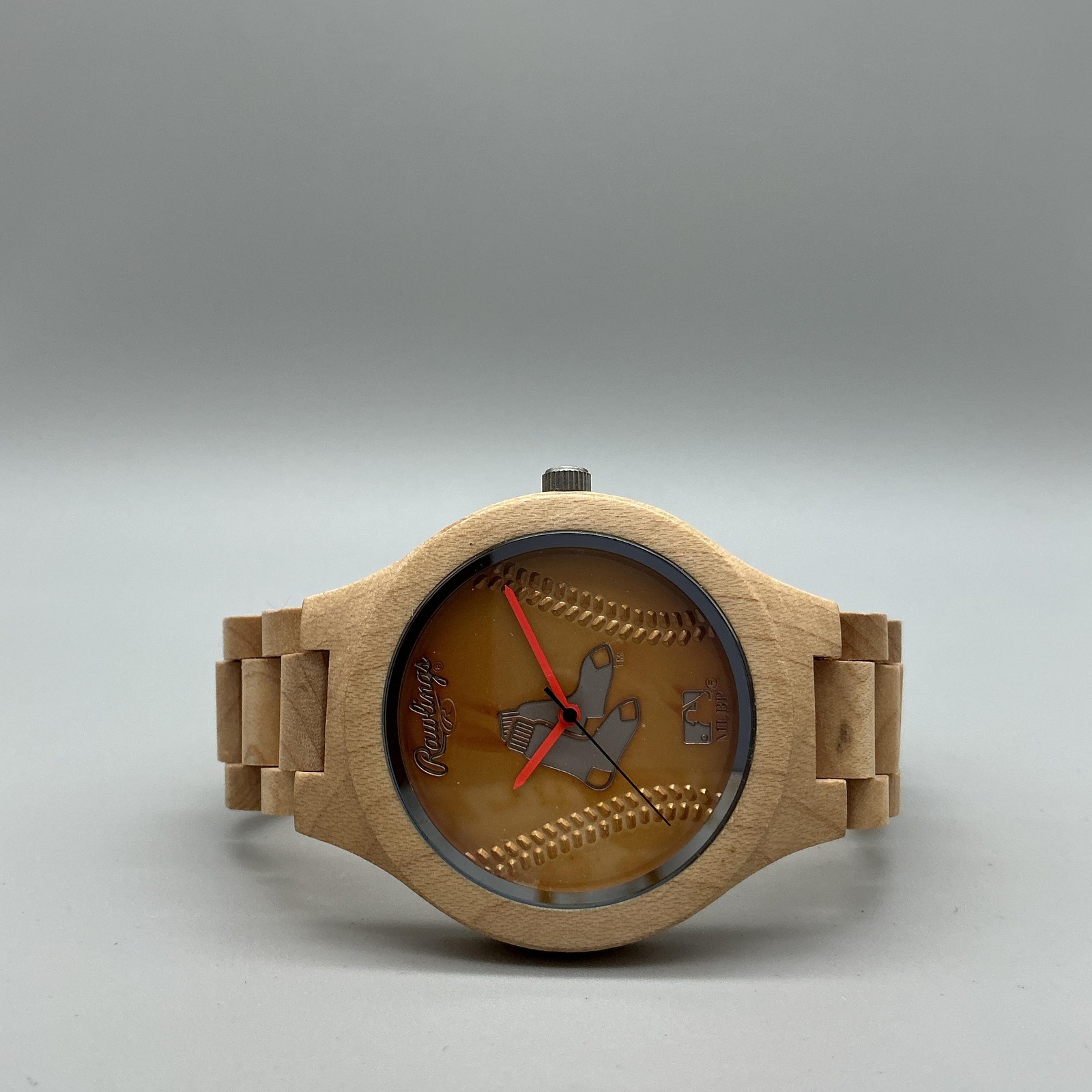 Rawlings Mens Watch 44mm Wood Baseball Boston Red Sox MLB Logo New Battery 9″
