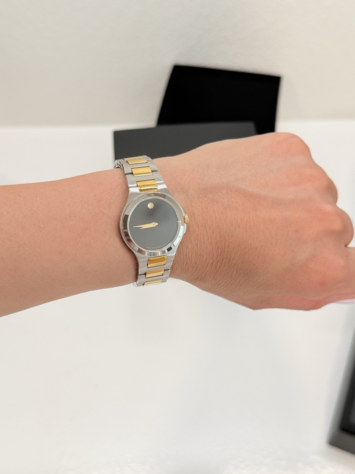 Movado Museum Women’s Two-Tone SS Bracelet Black Dial Quartz Watch w/ Box