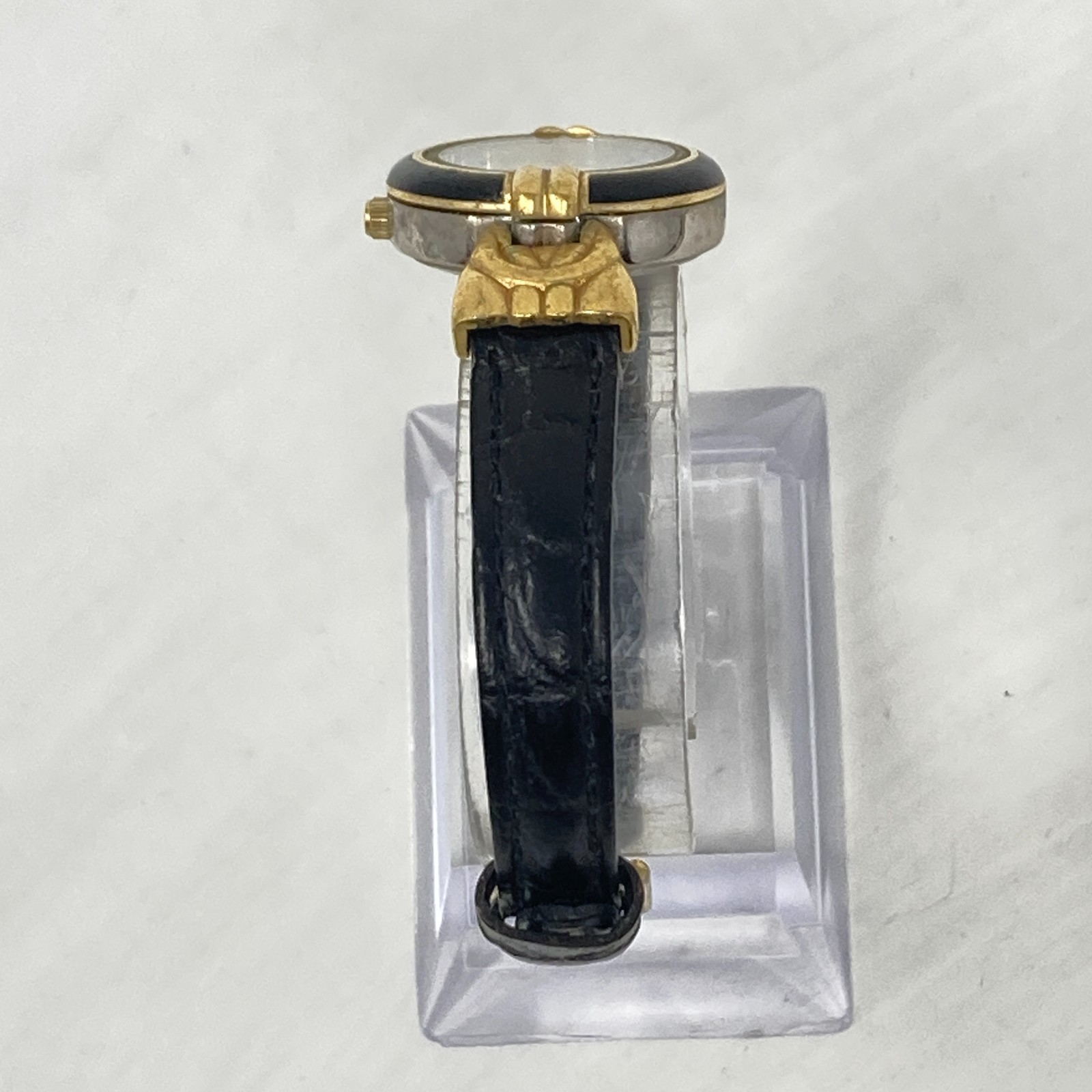 Vtg Anne Klein II Watch Women 24mm Gold Tone MOP Black Classic New Battery 8″