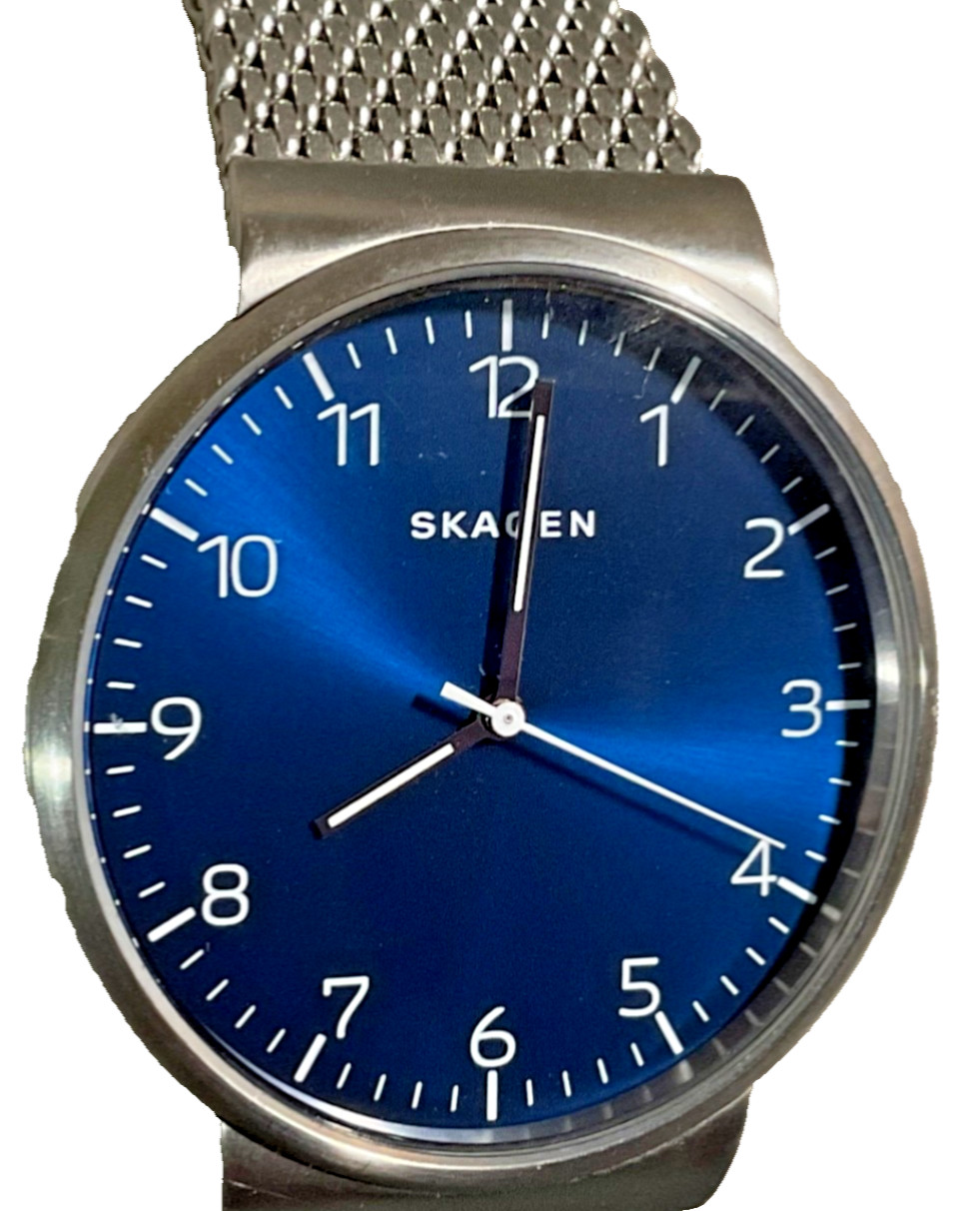 SKAGEN SKW6164 MENS 40mm STAINLESS STEEL WATCH BLUE DIAL NEW BATTERY EXCELLENT