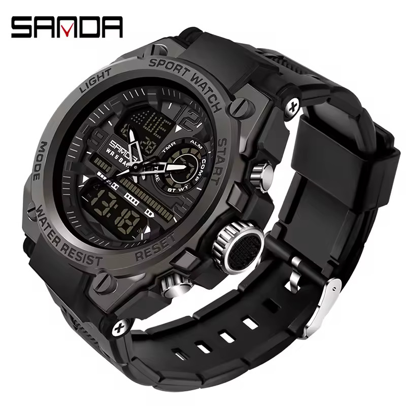 SANDA Men Sport Watch Analog Digital LED Quartz Waterproof Military Wristwatch