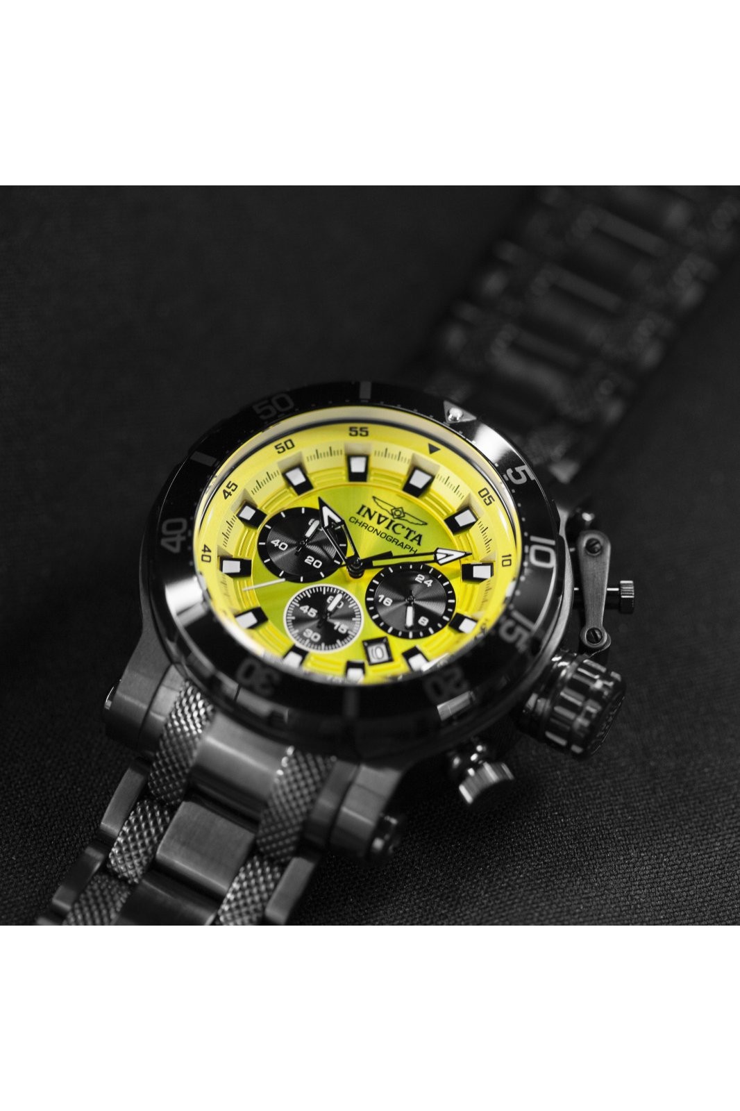 New Invicta Men’s 52mm Coalition Forces Quartz Chronograph Black Yellow SS Watch