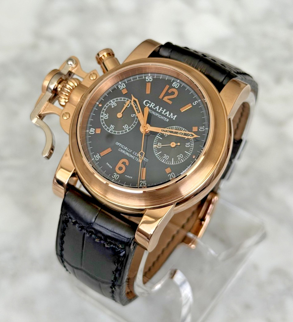 Graham Chronofighter 18k Yellow Gold 43mm Automatic Chronograph Watch w/ Trigger