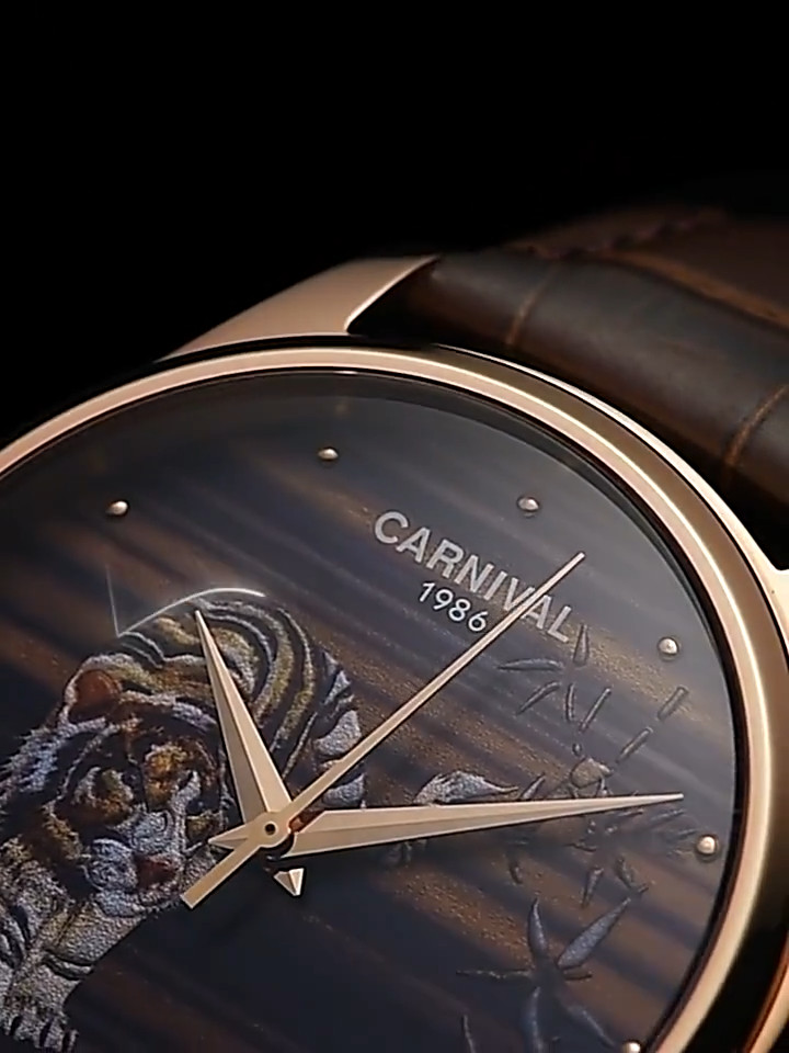 Men’s Automatic Mechanical Watches Tiger Sapphire Grass Leather Strap Waterproof