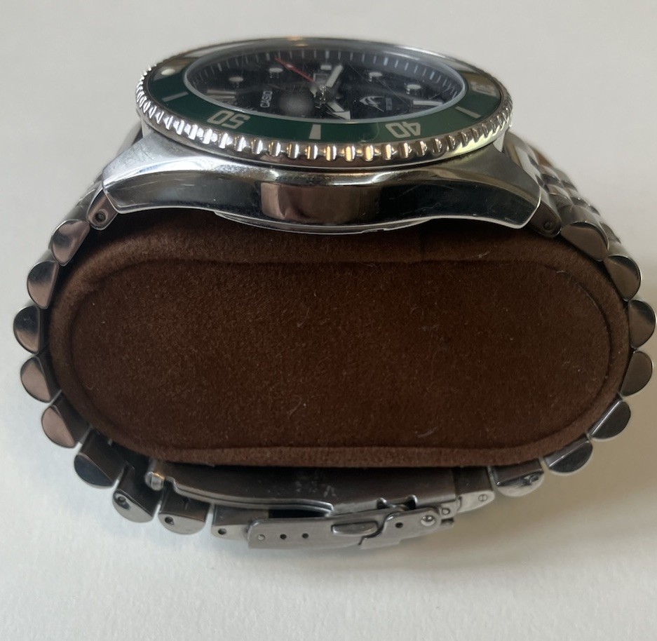 Used Casio MDV106B-1A3V Green Bezel w/Jubilee Style Steel Bracelet + Resin Strap