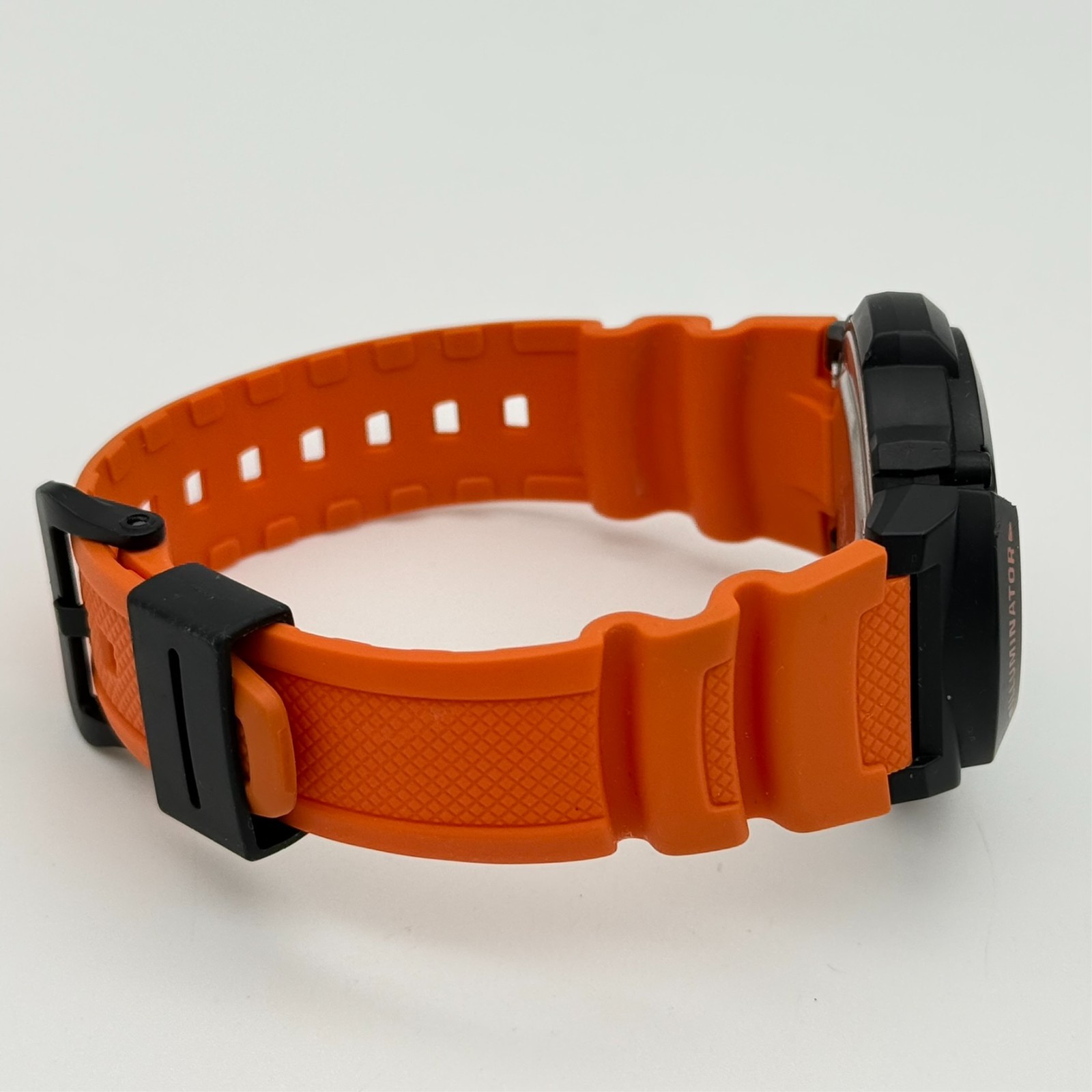 Men’s CASIO Digital Alarm Chronograph Watch, Black Case, Orange Band, W-219H-4AV